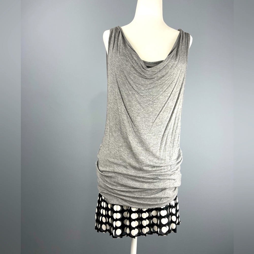 BCBG Tank Dress Grey T-Shirt feel material with Black and White Dot SKIRT
